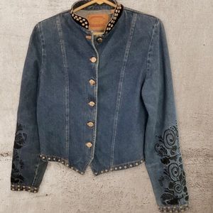 ** Gordon James Vintage Studded Embroidered Velvet Collar Jacket